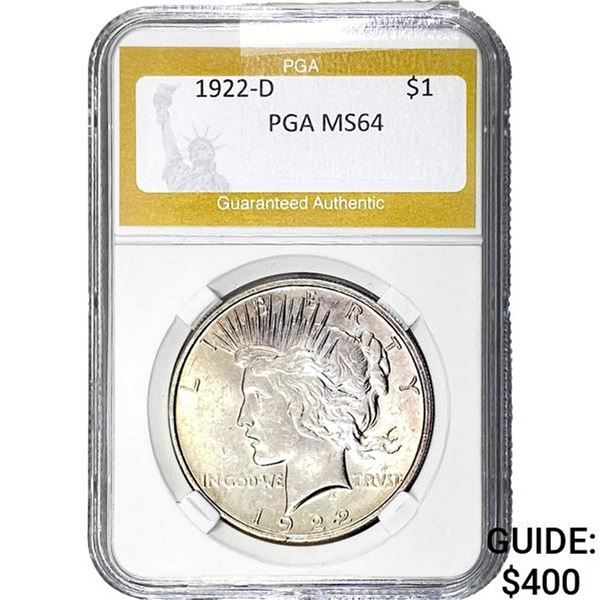 1922-D Silver Peace Dollar PGA MS64