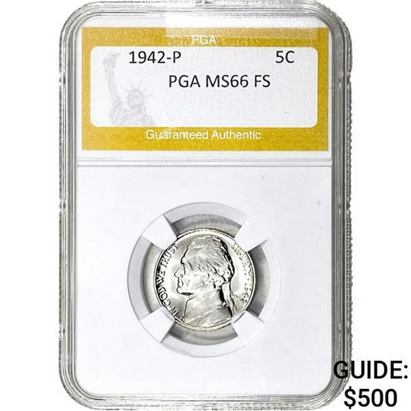 1942-P Jefferson Nickel PGA MS66 FS