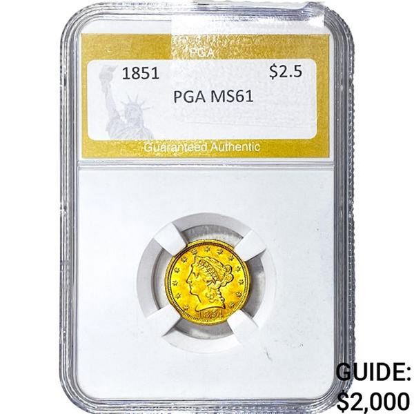 1851 $2.50 Gold Quarter Eagle PGA MS61