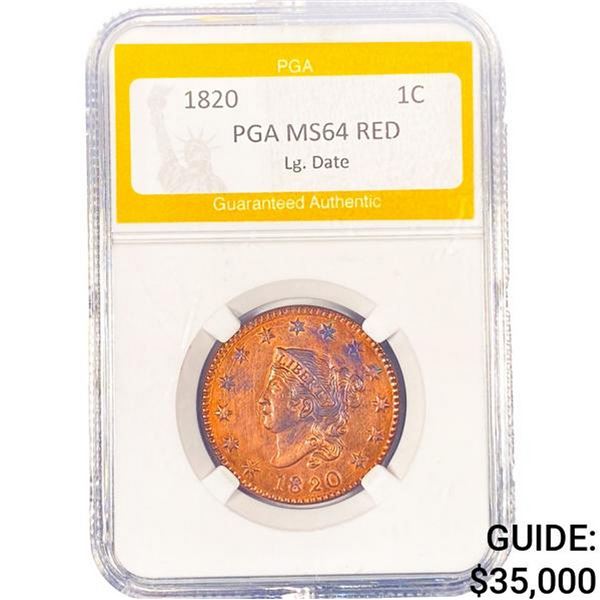 1820 Coronet Head Large Cent PGA MS64 LG DATE RED