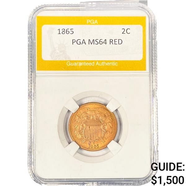 1865 Two Cent Piece PGA MS64 RED
