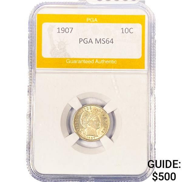 1907 Barber Dime PGA MS64