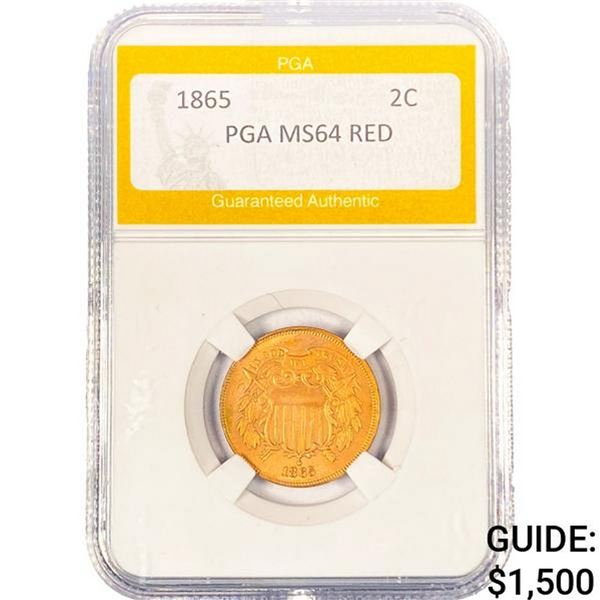 1865 Two Cent Piece PGA MS64 RED
