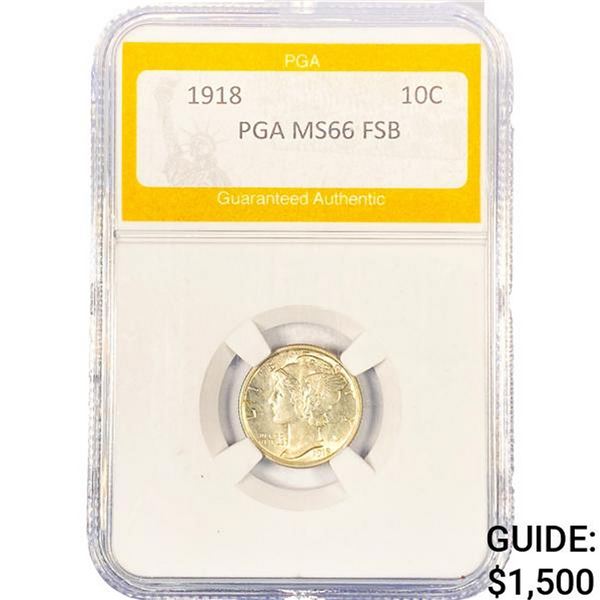 1918 Mercury Silver Dime PGA MS66 FSB