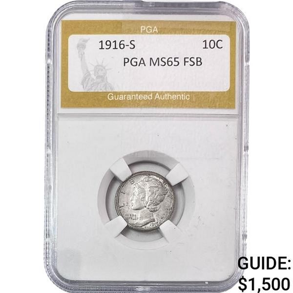1916-S Mercury Silver Dime PGA MS65 FSB