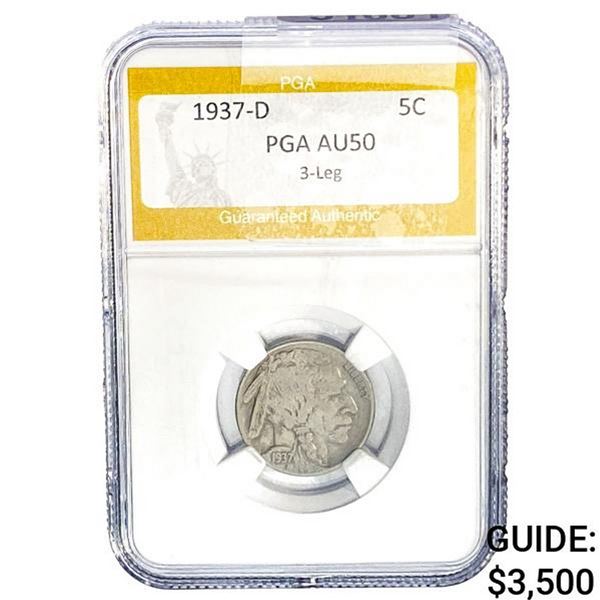 1937-D Buffalo Nickel PGA AU50 3-LEG