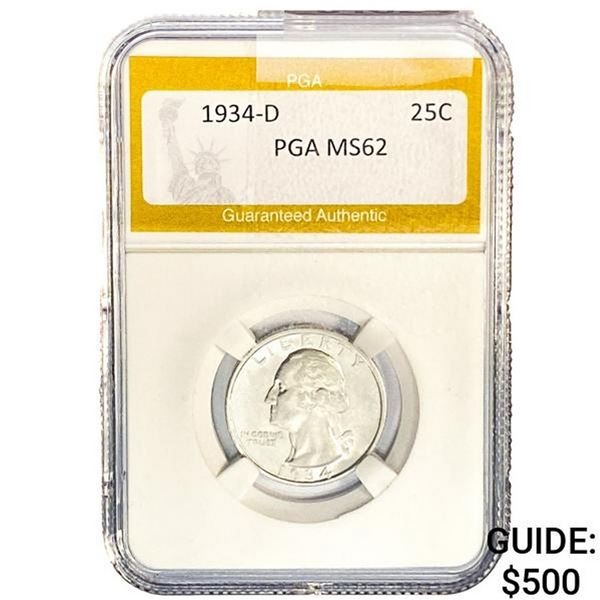 1934-D Washington Silver Quarter PGA MS62