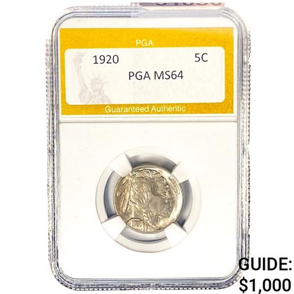 1920 Buffalo Nickel PGA MS64
