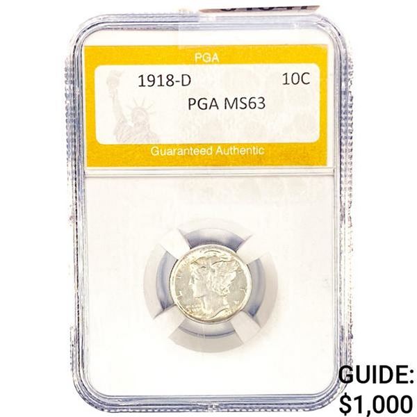 1918-D Mercury Silver Dime PGA MS63