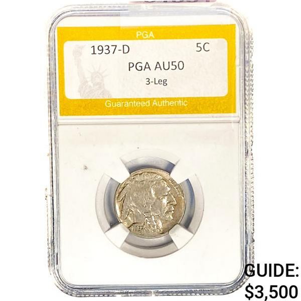 1937-D Buffalo Nickel PGA AU50 3-LEG