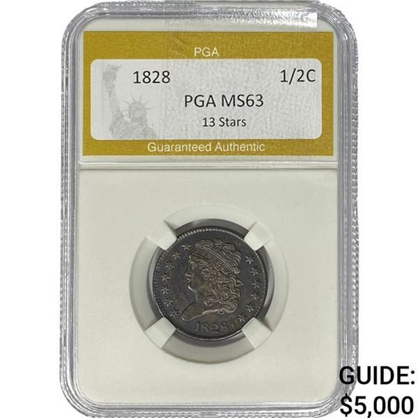 1828 Classic Head Half Cent PGA MS63 13 STARS
