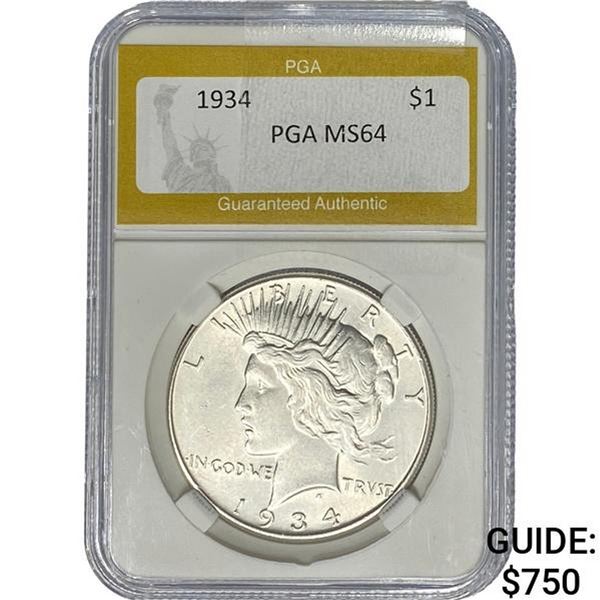 1934 Silver Peace Dollar PGA MS64