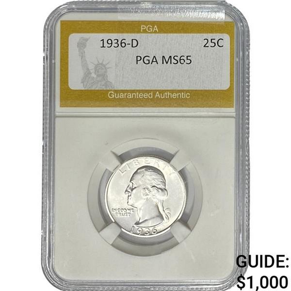 1936-D Washington Silver Quarter PGA MS65