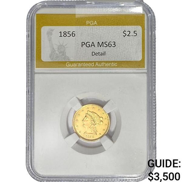 1856 $2.50 Gold Quarter Eagle PGA MS63 DETAIL