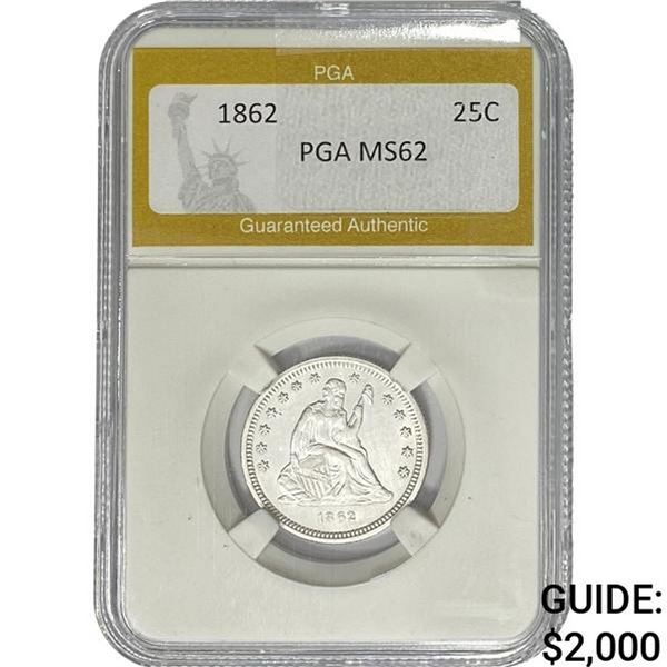 1862 Seated Liberty Quarter PGA MS62