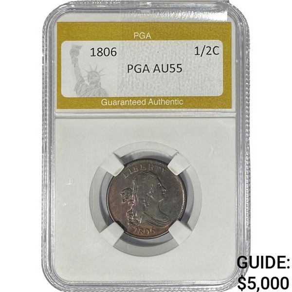 1806 Draped Bust Half Cent PGA AU55