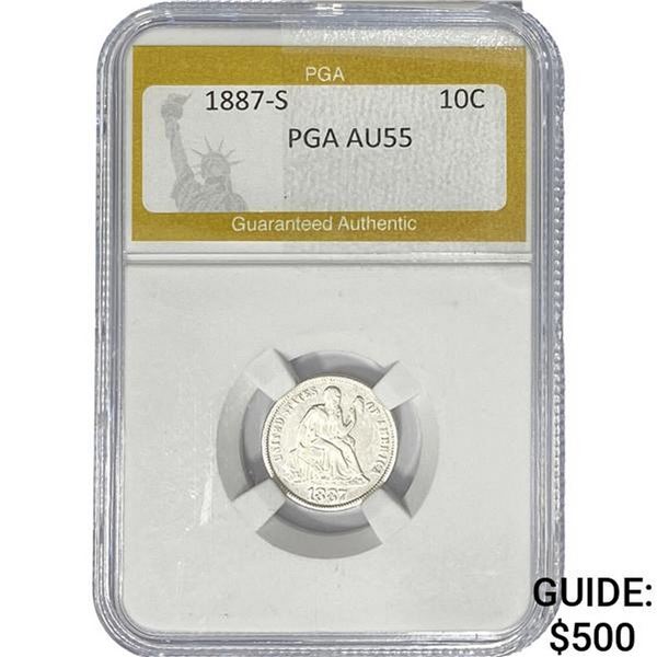 1887-S Seated Liberty Dime PGA AU55