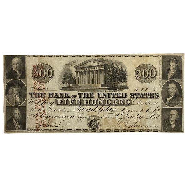 1840 $500 Bank of U.S.-Philadelphia Note