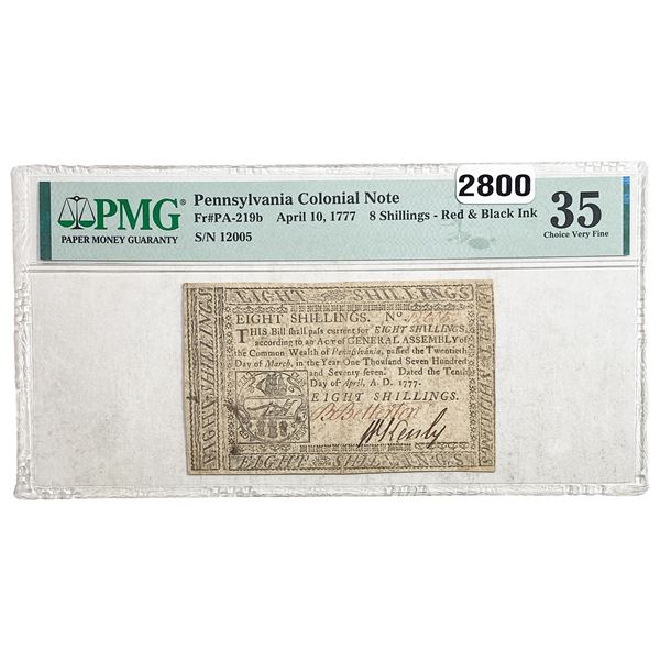 1777 8 Shillings Penn. Colonial Note PMG 35 FV
