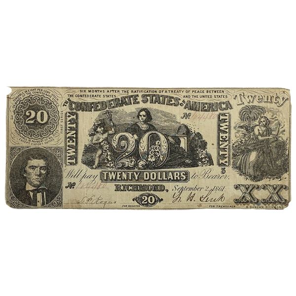 1861 $20 Confed. States of America Note- Richmond