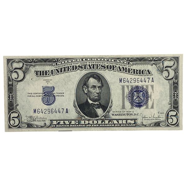 1934C $5 United States SIlver Certificate