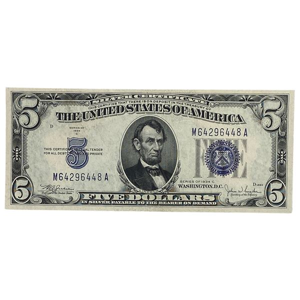 1934C $5 United States SIlver Certificate