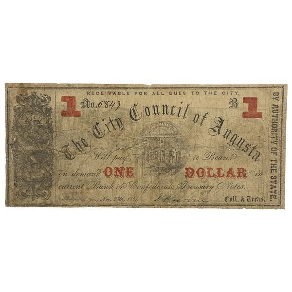 1866 $1 Bank of Confederate Treasury Note