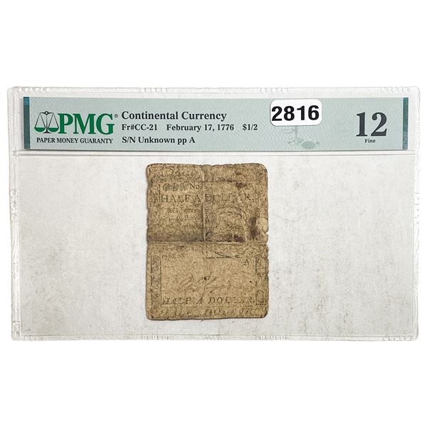 1776 $1/2 Continental Currency PMG 12 F