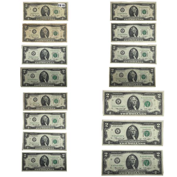 [15 Bills] $2 Federal Reserve Note