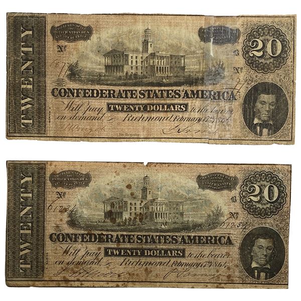 [2 Bills] $20 Confederate States of America Note