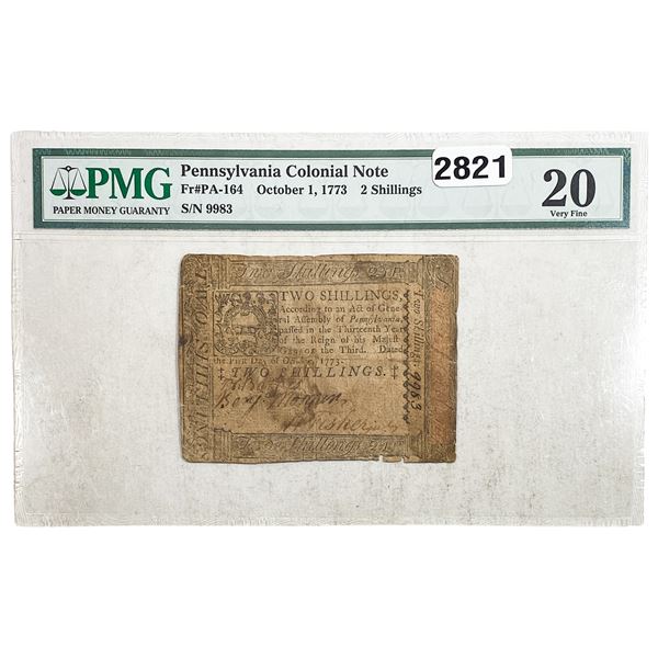 1773 2 Shillings Penn. Colonial Note PMG 20 VF