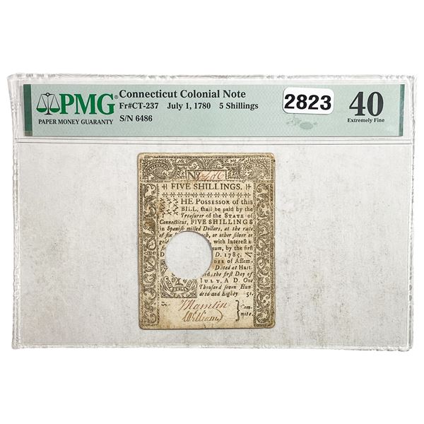 1780 5 Shillings C.T. Colonial Note PMG 40 XF
