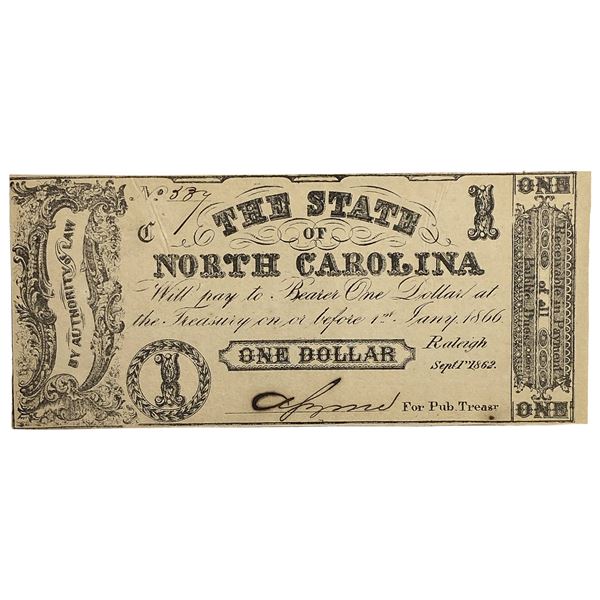 1862 $1 State of North Carolina Note 5