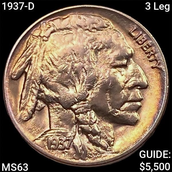 1937-D 3 Leg Buffalo Nickel CHOICE BU
