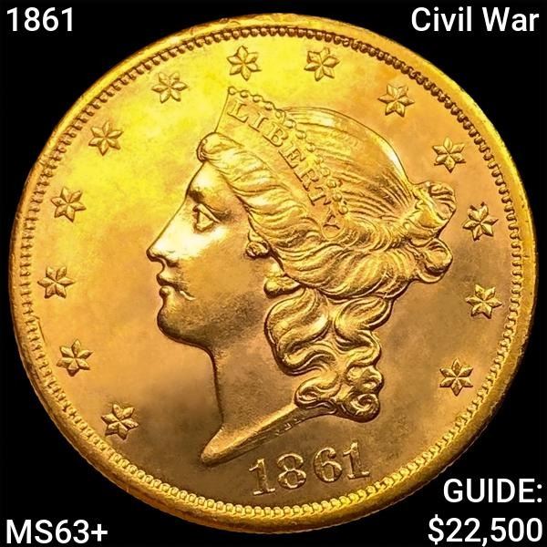1861 Civil War $20 Gold Double Eagle CHOICE BU+