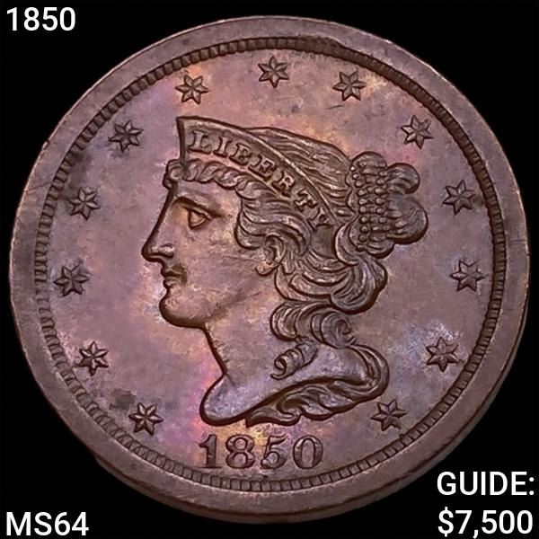 1850 Braided Hair Half Cent CHOICE BU