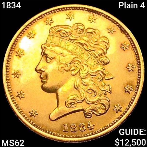 1834 Plain 4 $5 Gold Half Eagle UNCIRCULATED