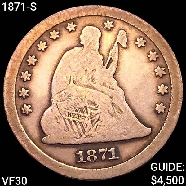 1871-S Seated Liberty Quarter LIGHTLY CIRCULATED