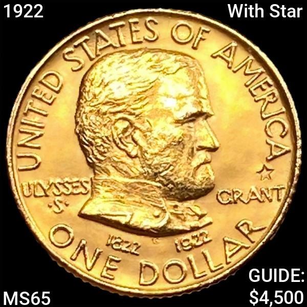1922 With Star Grant Rare Gold Dollar GEM BU
