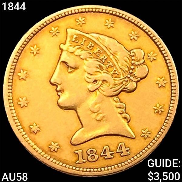 1844 $5 Gold Half Eagle CHOICE AU