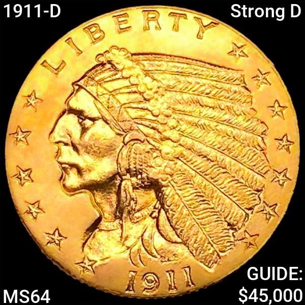 1911-D Strong D $2.50 Gold Quarter Eagle CHOICE BU