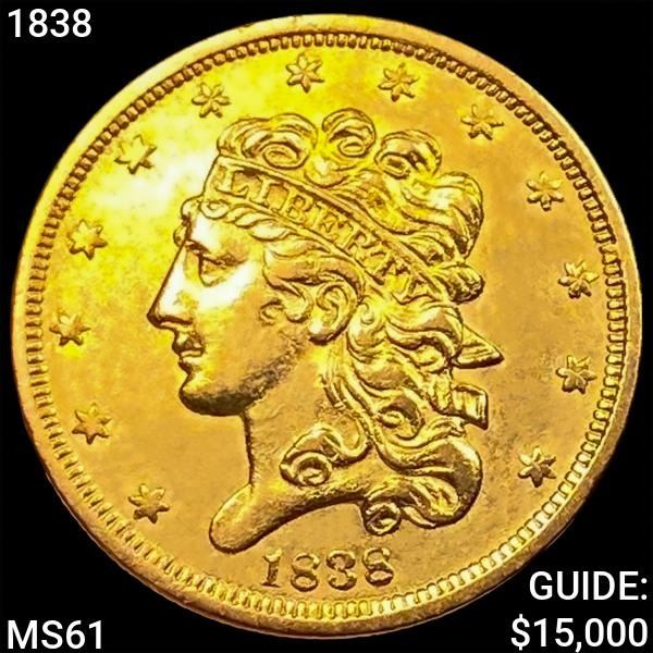 1838 $5 Gold Half Eagle UNCIRCULATED