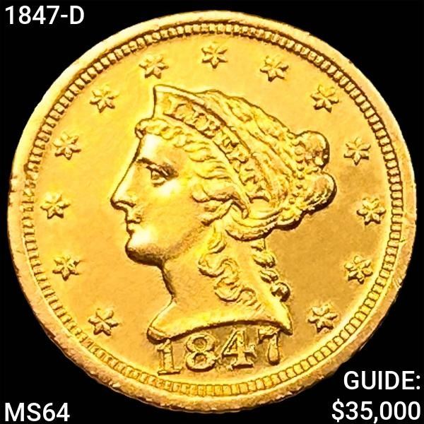 1847-D $2.50 Gold Quarter Eagle CHOICE BU
