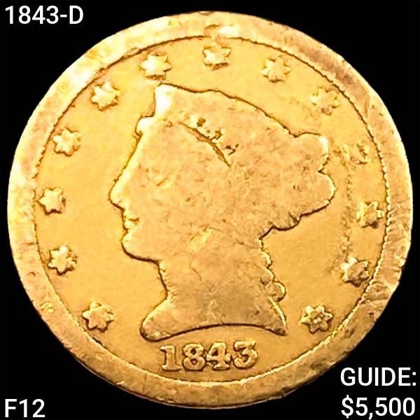 1843-D $2.50 Gold Quarter Eagle NICELY CIRCULATED