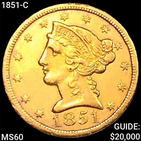 1851-C $5 Gold Half Eagle UNCIRCULATED