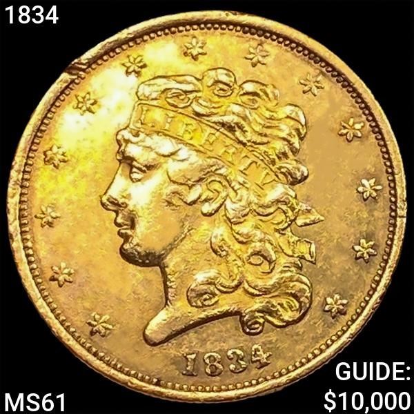 1834 $5 Gold Half Eagle UNCIRCULATED