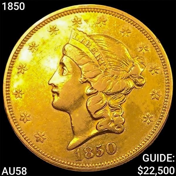 1850 $20 Gold Double Eagle CHOICE AU