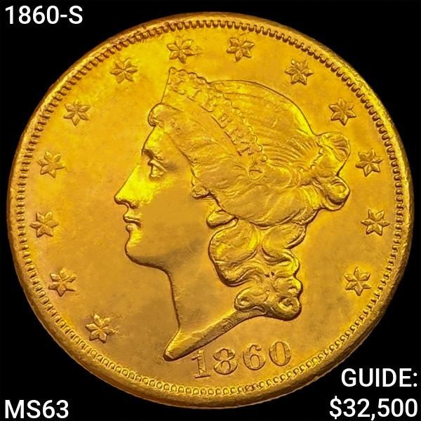 1860-S $20 Gold Double Eagle CHOICE BU
