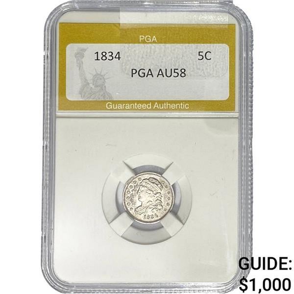 1834 Capped Bust Half Dime PGA AU58