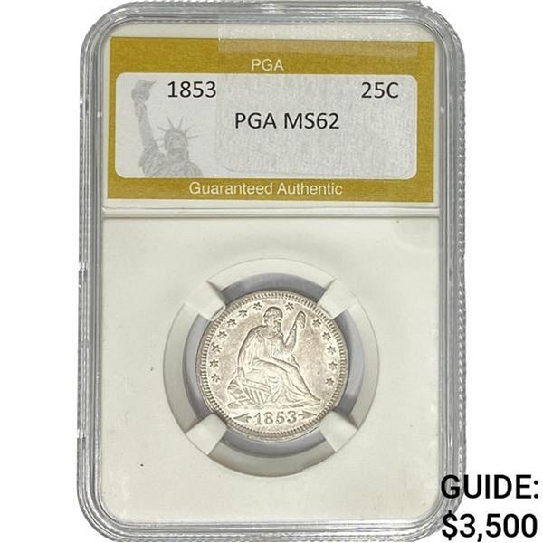 1853 Seated Liberty Quarter PGA MS62